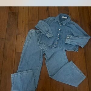 Zara Blue Denim Pants & Shirt Set